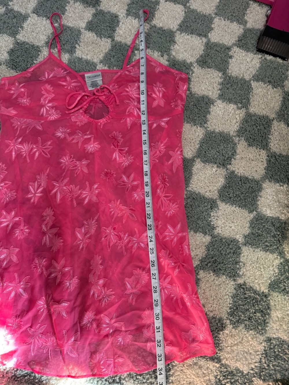 DELICATES Vintage Barbie Pink Floral Sheer Babydoll Chemise Slip Dress Keyhole - Picture 6 of 8